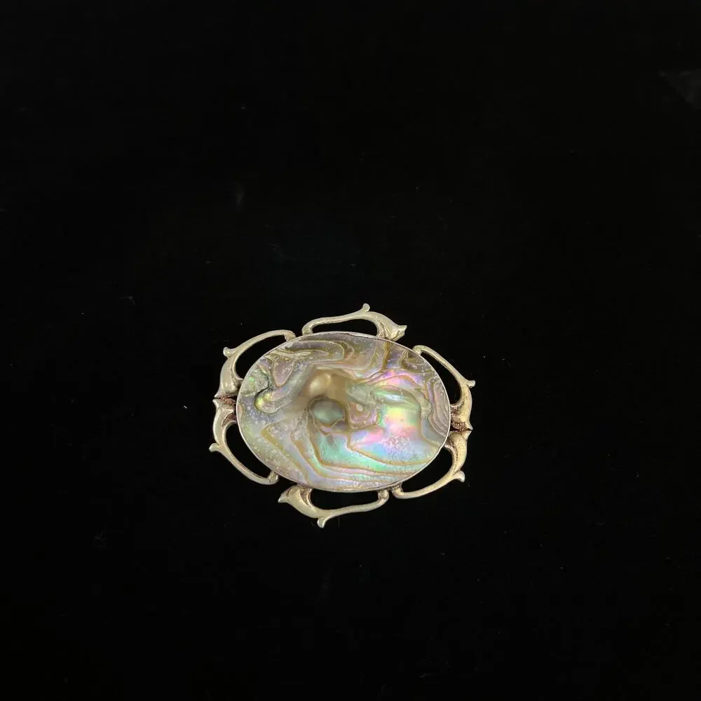 Vintage Sterling Silver Abalone Shell Dolphin Brooch Pin 9g Ocean Nautical